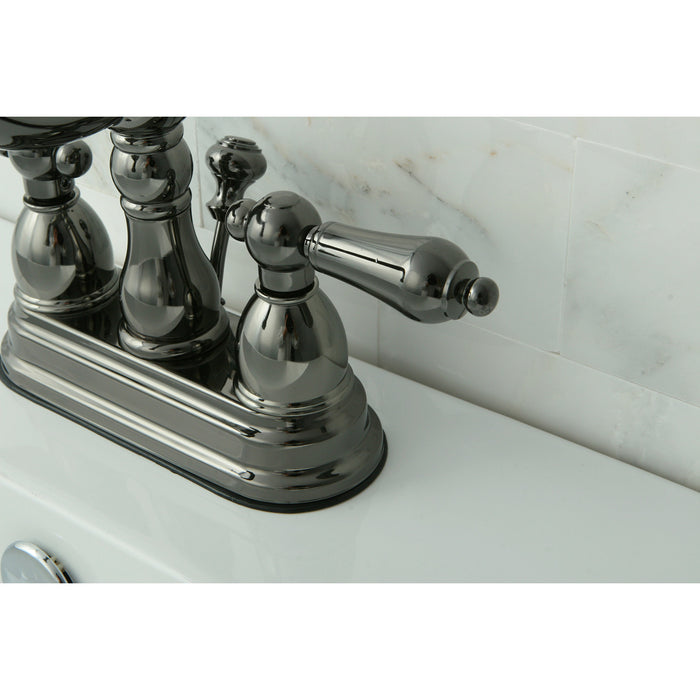 Kingston Heirloom NB1600AL - Water Onyx Double-Handle 3-Hole Deck Mount 4-Inch Centerset Bathroom Faucet with Pop-Up Drain, Black Stainless Steel
