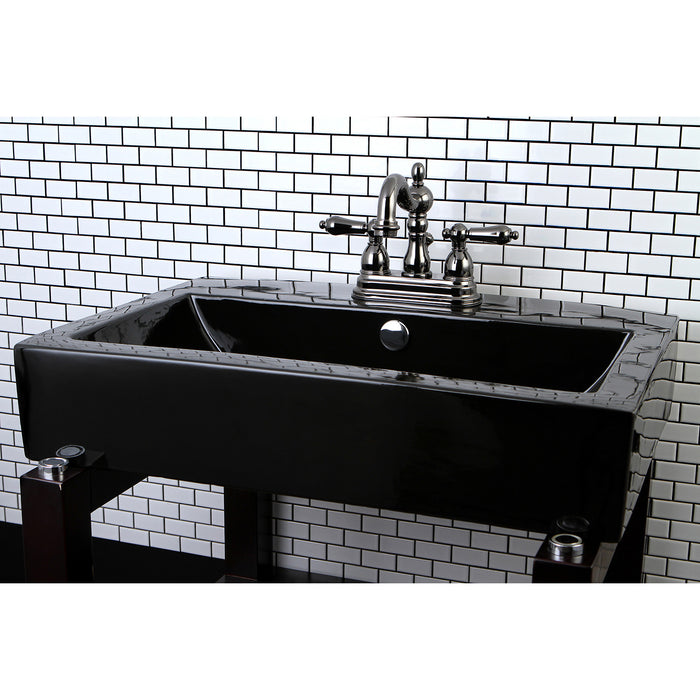 Kingston Heirloom NB1600AL - Water Onyx Double-Handle 3-Hole Deck Mount 4-Inch Centerset Bathroom Faucet with Pop-Up Drain, Black Stainless Steel