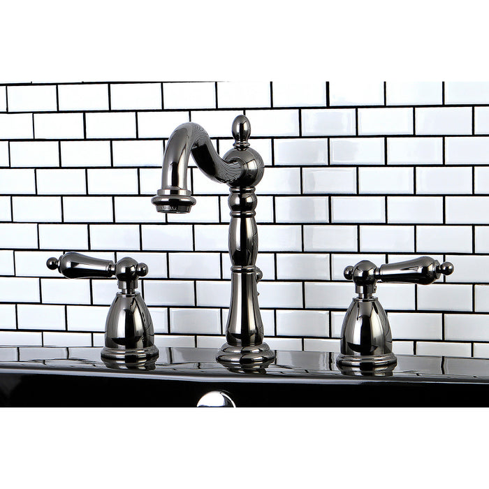 Kingston Heirloom NB1970AL - Water Onyx Two-Handle 3-Hole Deck Mount Widespread Bathroom Faucet with Brass Pop-Up, Black Stainless Steel
