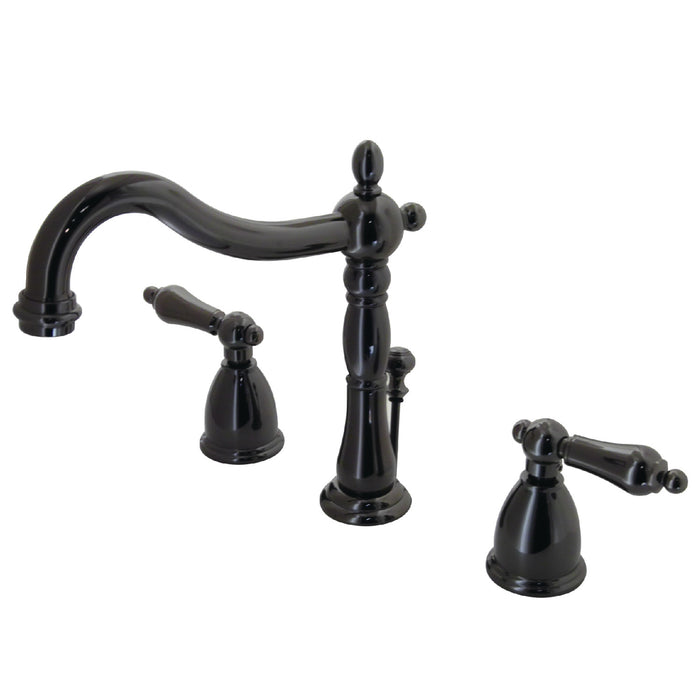 Kingston Heirloom NB1970AL - Water Onyx Two-Handle 3-Hole Deck Mount Widespread Bathroom Faucet with Brass Pop-Up, Black Stainless Steel