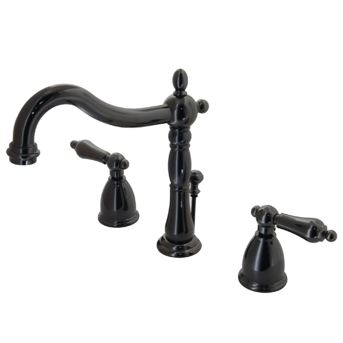 Water Onyx NB1970AL Two-Handle 3-Hole Deck Mount Widespread Bathroom Faucet with Brass Pop-Up, Black Stainless Steel