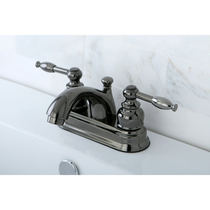 Kingston Water Onyx NB2600KL Double-Handle 3-Hole Deck Mount 4-Inch Centerset Bathroom Faucet with Pop-Up Drain, Black Stainless Steel