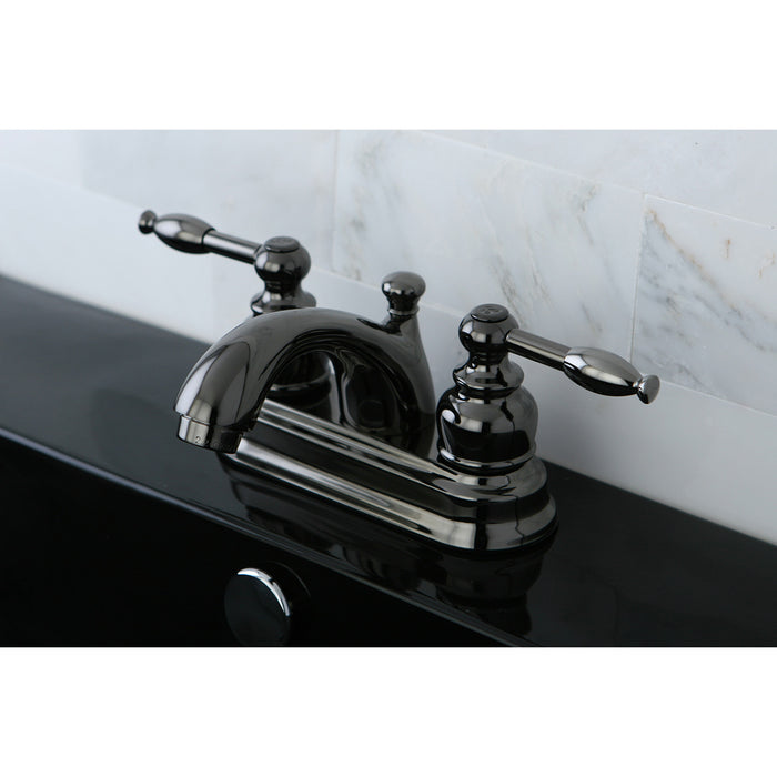 Kingston Water Onyx NB2600KL Double-Handle 3-Hole Deck Mount 4-Inch Centerset Bathroom Faucet with Pop-Up Drain, Black Stainless Steel
