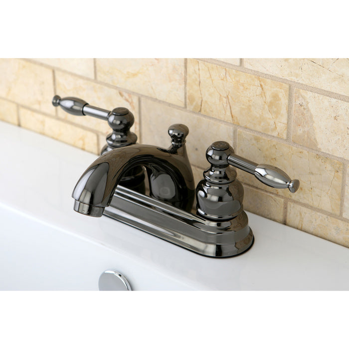 Kingston Water Onyx NB2600KL Double-Handle 3-Hole Deck Mount 4-Inch Centerset Bathroom Faucet with Pop-Up Drain, Black Stainless Steel