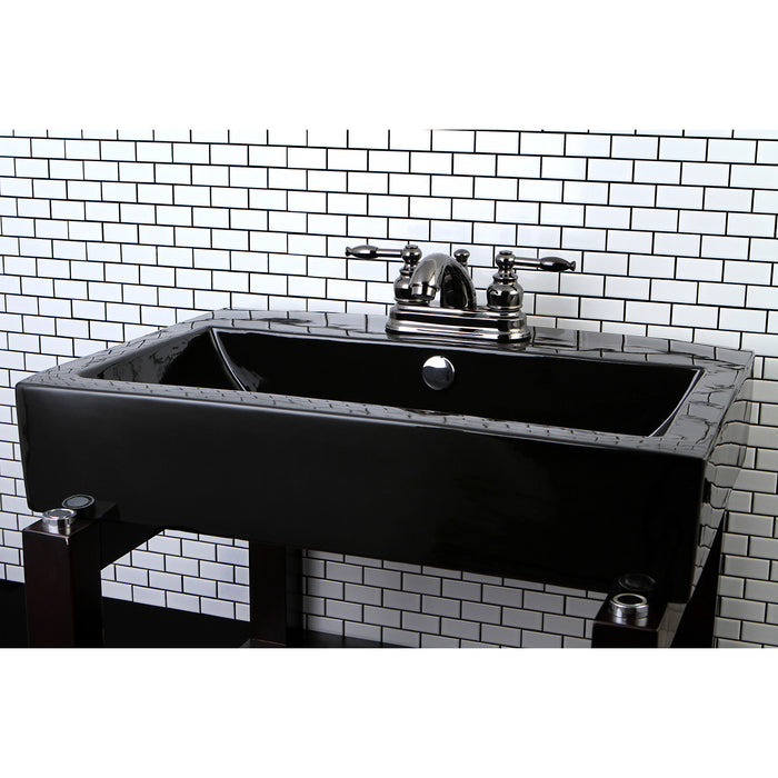 Kingston Water Onyx NB2600KL Double-Handle 3-Hole Deck Mount 4-Inch Centerset Bathroom Faucet with Pop-Up Drain, Black Stainless Steel