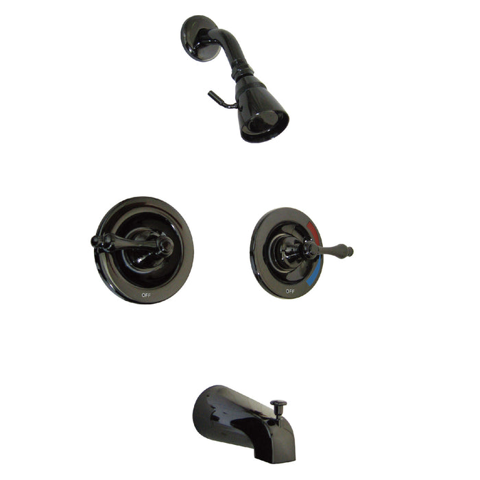 Kingston Heirloom NB660AL - Water Onyx Double-Handle Pressure Balanced Tub and Shower Faucet, Black Stainless Steel