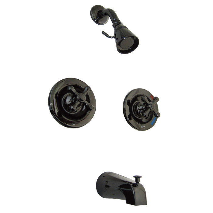 Kingston Heirloom NB660AX - Water Onyx Double-Handle Pressure Balanced Tub and Shower Faucet, Black Stainless Steel