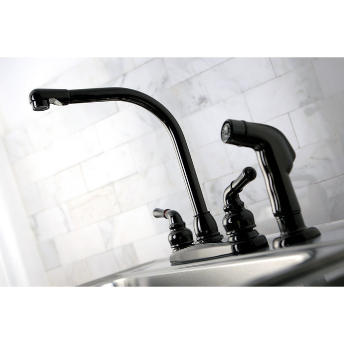 Kingston Water Onyx NB750SP Two-Handle 4-Hole 8" Centerset Kitchen Faucet with Side Sprayer, Black Stainless Steel