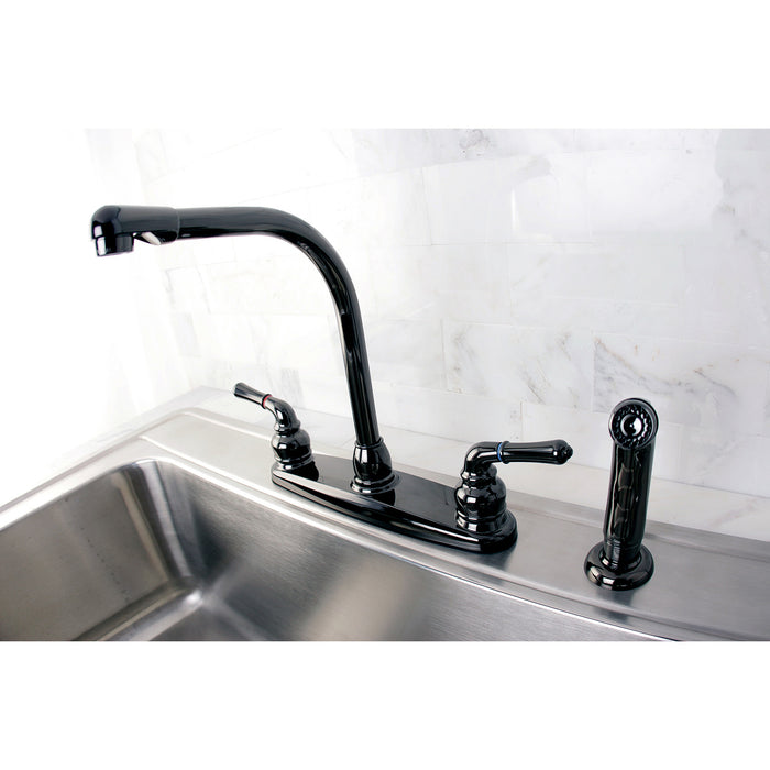 Kingston Water Onyx NB750SP Two-Handle 4-Hole 8" Centerset Kitchen Faucet with Side Sprayer, Black Stainless Steel