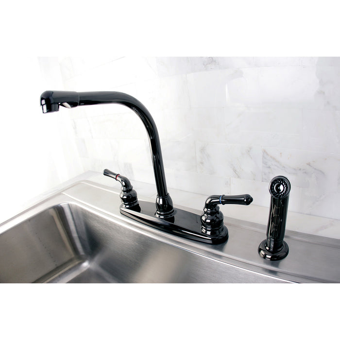 Kingston Water Onyx NB750SP Two-Handle 4-Hole 8" Centerset Kitchen Faucet with Side Sprayer, Black Stainless Steel