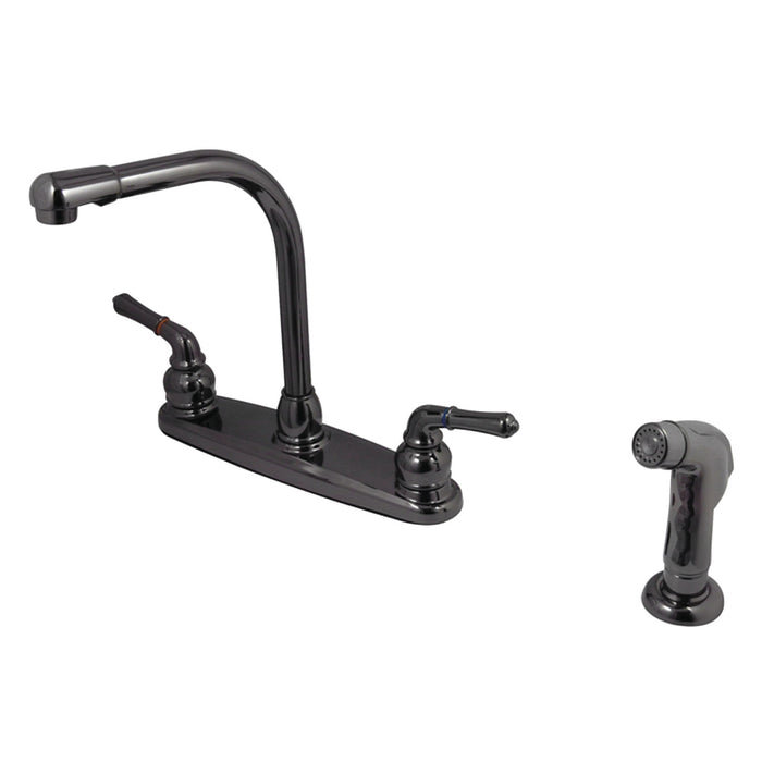 Kingston Water Onyx NB750SP Two-Handle 4-Hole 8" Centerset Kitchen Faucet with Side Sprayer, Black Stainless Steel