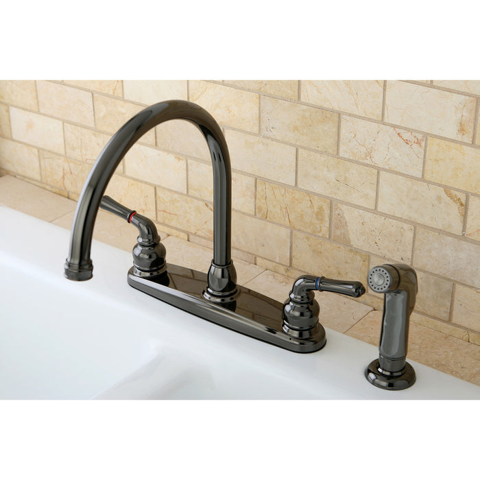 Kingston Water Onyx NB790SP Two-Handle 4-Hole 8" Centerset Kitchen Faucet with Side Sprayer, Black Stainless Steel