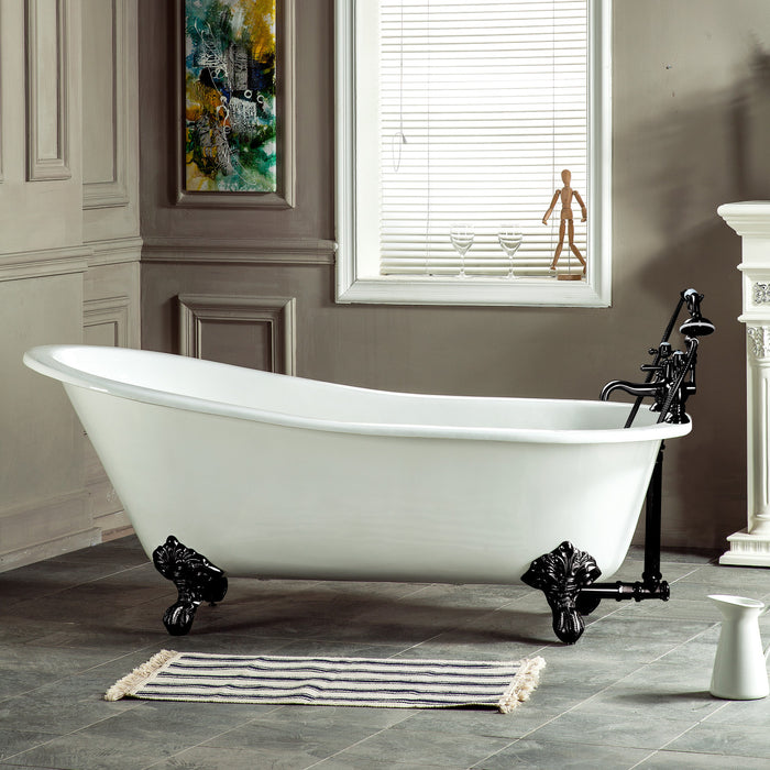 Kingston Heirloom NHVCT7D653129B0 - Aqua Eden 61-Inch Cast Iron Oval Single Slipper Clawfoot Tub (7-Inch Faucet Drillings), White/Matte Black
