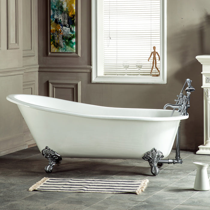 Kingston Heirloom NHVCT7D653129B1 - Aqua Eden 61-Inch Cast Iron Oval Single Slipper Clawfoot Tub (7-Inch Faucet Drillings), White/Polished Chrome