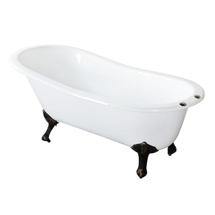 Aqua Eden NHVCT7D653129B5 62-Inch Cast Iron Single Slipper Clawfoot Tub with 7-Inch Faucet Drillings, White/Oil Rubbed Bronze