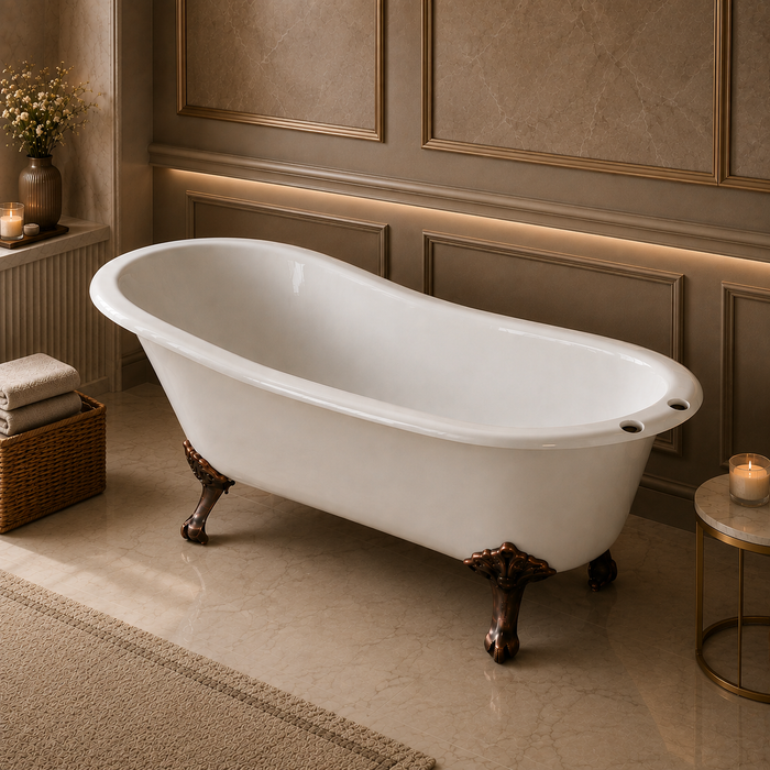 Kingston Heirloom NHVCT7D653129B6 - Aqua Eden 61-Inch Cast Iron Oval Single Slipper Clawfoot Tub (7-Inch Faucet Drillings), White/Naples Bronze