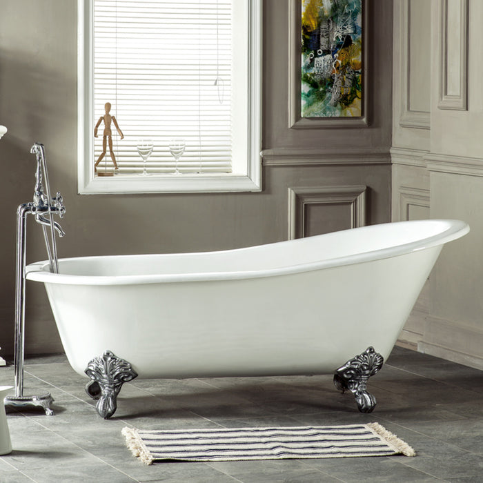 Kingston Heirloom NHVCTND653129B1 - Aqua Eden 61-Inch Cast Iron Oval Single Slipper Clawfoot Tub (No Faucet Drillings), White/Polished Chrome