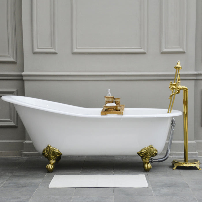 Kingston Heirloom NHVCTND653129B2 - Aqua Eden 61-Inch Cast Iron Oval Single Slipper Clawfoot Tub (No Faucet Drillings), White/Polished Brass