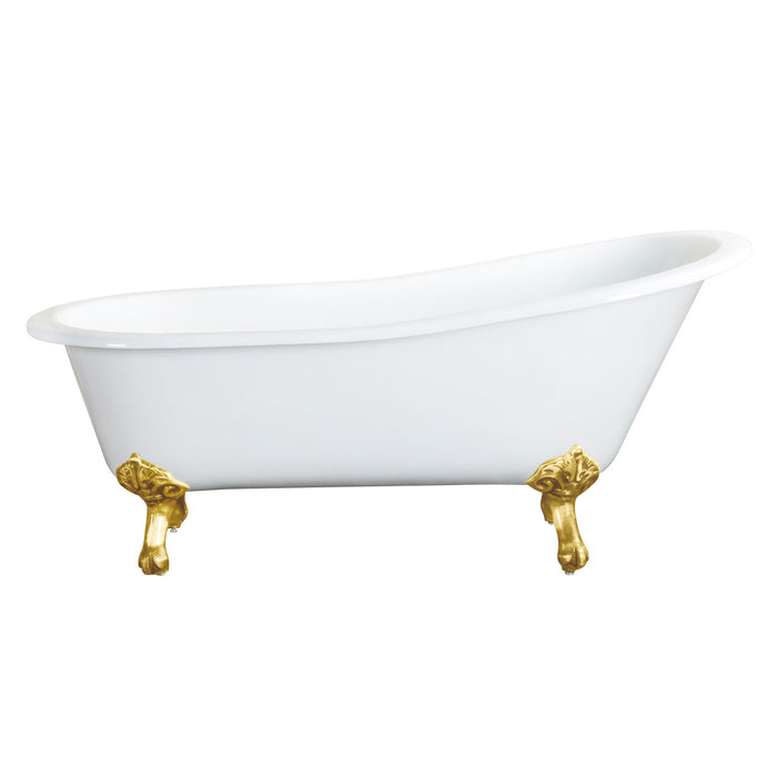 Aqua Eden NHVCTND653129B7 61-Inch Cast Iron Oval Single Slipper Clawfoot Tub (No Faucet Drillings), White/Brushed Brass