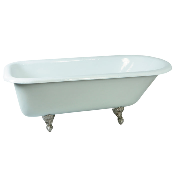 Kingston Heirloom NHVCTND673123T8 - Aqua Eden 66-Inch Cast Iron Oval Rectangular Roll Top Clawfoot Tub (No Faucet Drillings), White/Brushed Nickel