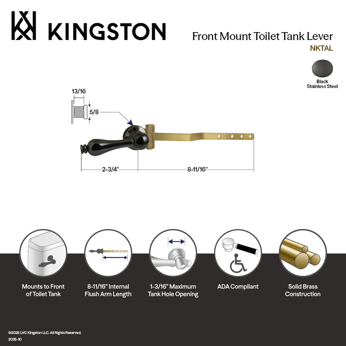 Kingston Heirloom NKTAL - Water Onyx Front Mount Toilet Tank Lever, Black Stainless Steel