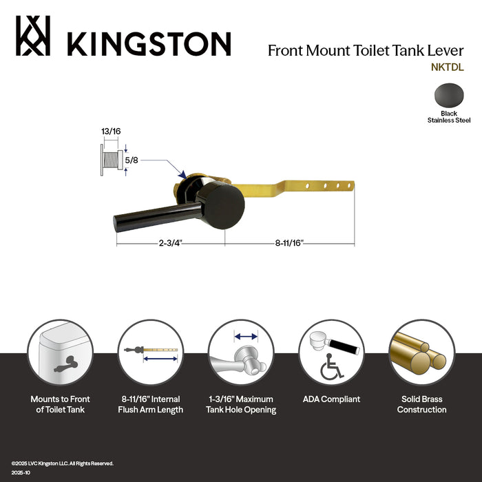 Kingston Sona NKTDL - Water Onyx Front Mount Toilet Tank Lever, Black Stainless Steel