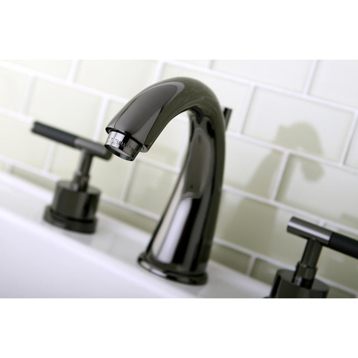 Kingston Water Onyx NS2960DKL Two-Handle 3-Hole Deck Mount Widespread Bathroom Faucet with Brass Pop-Up, Black Stainless Steel