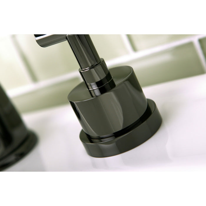 Kingston Water Onyx NS2960DKL Two-Handle 3-Hole Deck Mount Widespread Bathroom Faucet with Brass Pop-Up, Black Stainless Steel