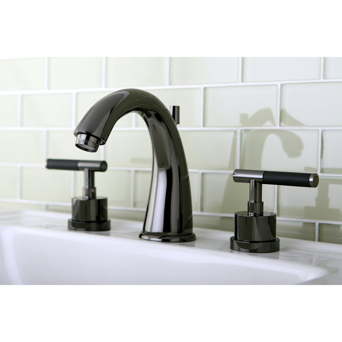 Kingston Water Onyx NS2960DKL Two-Handle 3-Hole Deck Mount Widespread Bathroom Faucet with Brass Pop-Up, Black Stainless Steel