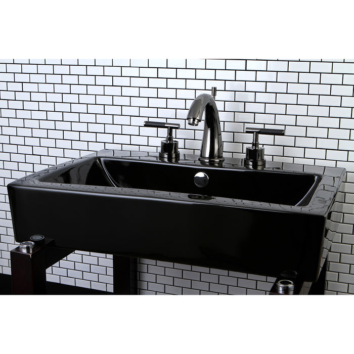 Kingston Water Onyx NS2960DKL Two-Handle 3-Hole Deck Mount Widespread Bathroom Faucet with Brass Pop-Up, Black Stainless Steel