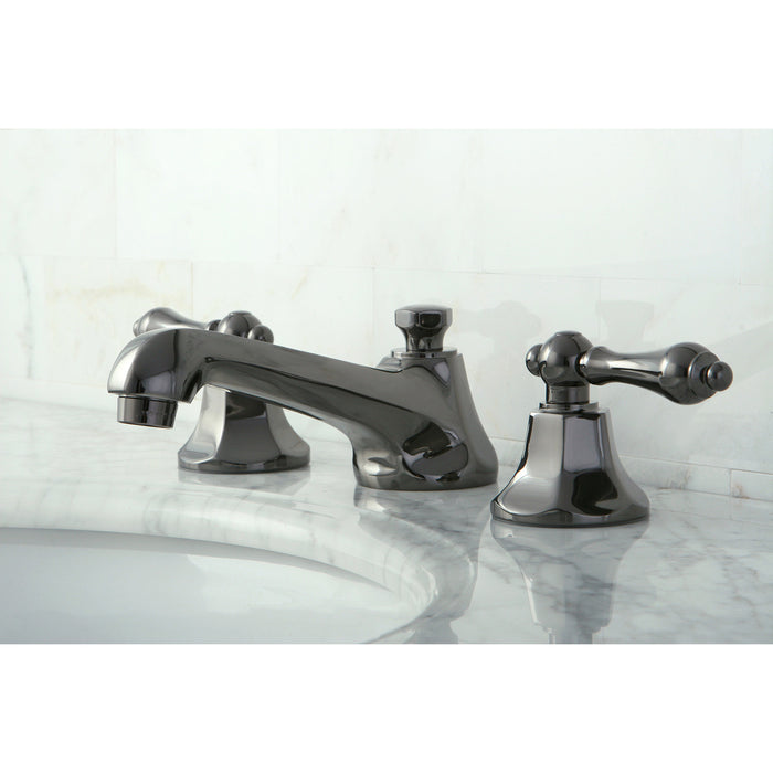 Water Onyx NS4460AL Two-Handle 3-Hole Deck Mount Widespread Bathroom Faucet with Brass Pop-Up, Black Stainless Steel