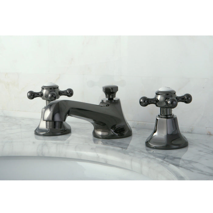 Water Onyx NS4460BX Two-Handle 3-Hole Deck Mount Widespread Bathroom Faucet with Brass Pop-Up, Black Stainless Steel