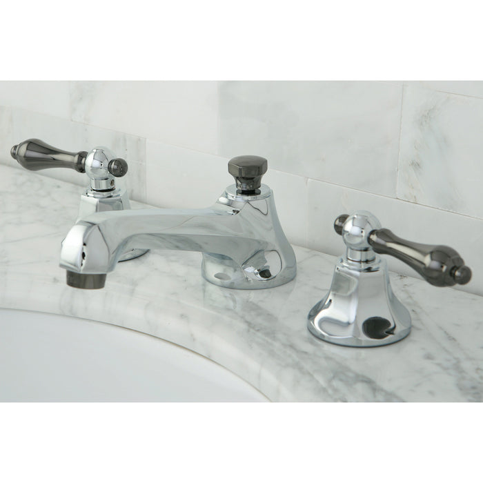 Water Onyx NS4463AL Two-Handle 3-Hole Deck Mount Widespread Bathroom Faucet with Brass Pop-Up, Polished Chrome/Black Stainless Steel