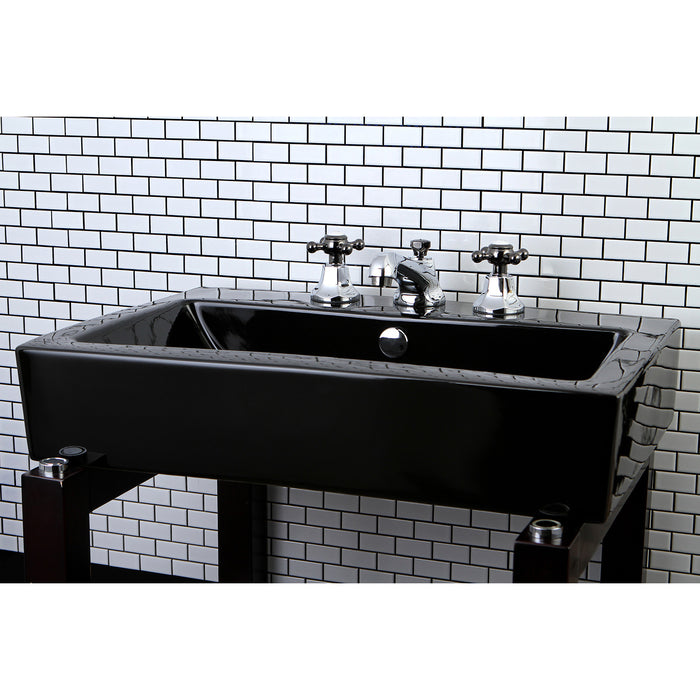 Kingston Tulare NS4463BX - Water Onyx Two-Handle 3-Hole Deck Mount Widespread Bathroom Faucet with Brass Pop-Up, Polished Chrome/Black Stainless Steel