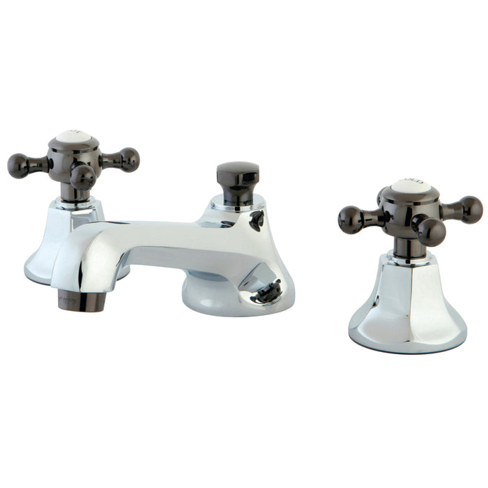 Water Onyx NS4463BX Two-Handle 3-Hole Deck Mount Widespread Bathroom Faucet with Brass Pop-Up, Polished Chrome/Black Stainless Steel