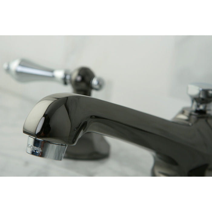 Water Onyx NS4467AL Two-Handle 3-Hole Deck Mount Widespread Bathroom Faucet with Brass Pop-Up, Black Stainless Steel/Polished Chrome