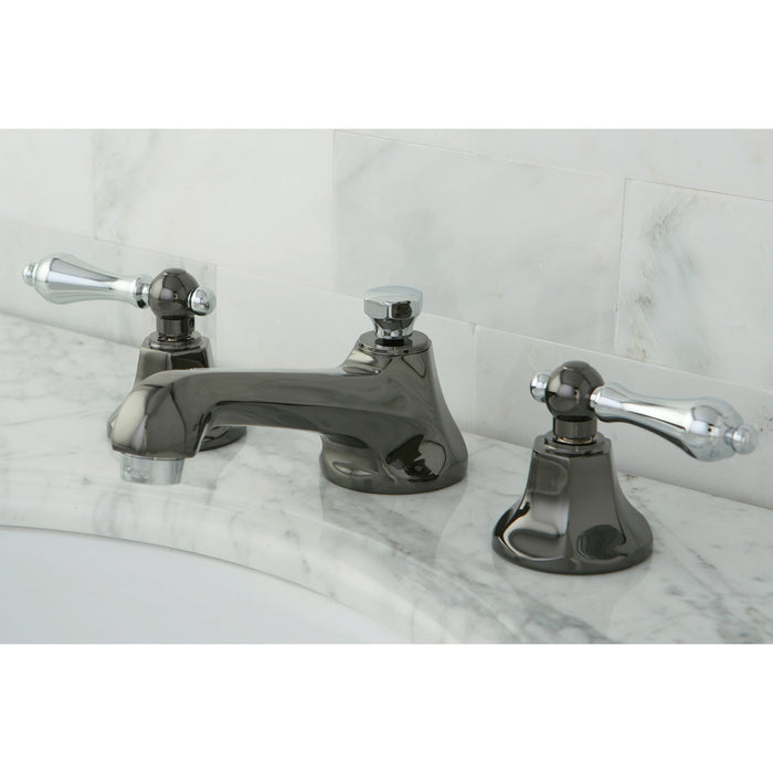 Water Onyx NS4467AL Two-Handle 3-Hole Deck Mount Widespread Bathroom Faucet with Brass Pop-Up, Black Stainless Steel/Polished Chrome