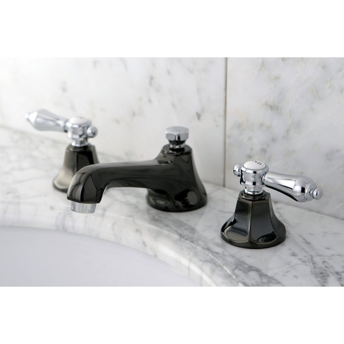 Water Onyx NS4467BAL Two-Handle 3-Hole Deck Mount Widespread Bathroom Faucet with Brass Pop-Up, Black Stainless Steel/Polished Chrome