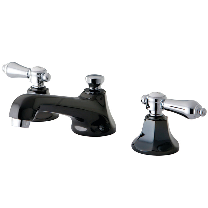 Water Onyx NS4467BAL Two-Handle 3-Hole Deck Mount Widespread Bathroom Faucet with Brass Pop-Up, Black Stainless Steel/Polished Chrome