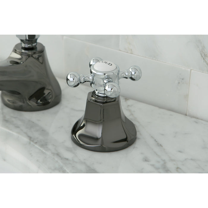 Water Onyx NS4467BX Two-Handle 3-Hole Deck Mount Widespread Bathroom Faucet with Brass Pop-Up, Black Stainless Steel/Polished Chrome