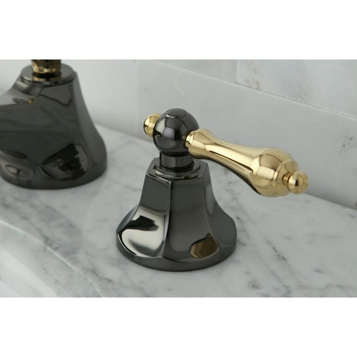 Water Onyx NS4469AL Two-Handle 3-Hole Deck Mount Widespread Bathroom Faucet with Brass Pop-Up, Black Stainless Steel/Polished Brass