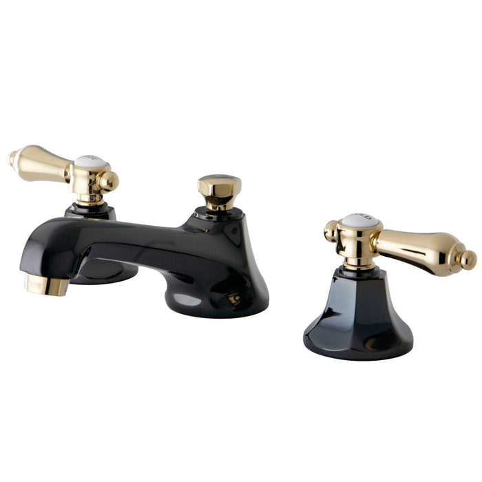Water Onyx NS4469BAL Two-Handle 3-Hole Deck Mount Widespread Bathroom Faucet with Brass Pop-Up, Black Stainless Steel/Polished Brass
