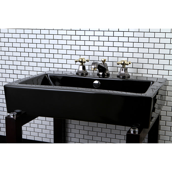 Kingston Tulare NS4469BX - Water Onyx Two-Handle 3-Hole Deck Mount Widespread Bathroom Faucet with Brass Pop-Up, Black Stainless Steel/Polished Brass