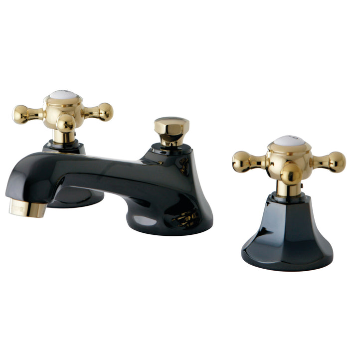 Water Onyx NS4469BX Two-Handle 3-Hole Deck Mount Widespread Bathroom Faucet with Brass Pop-Up, Black Stainless Steel/Polished Brass