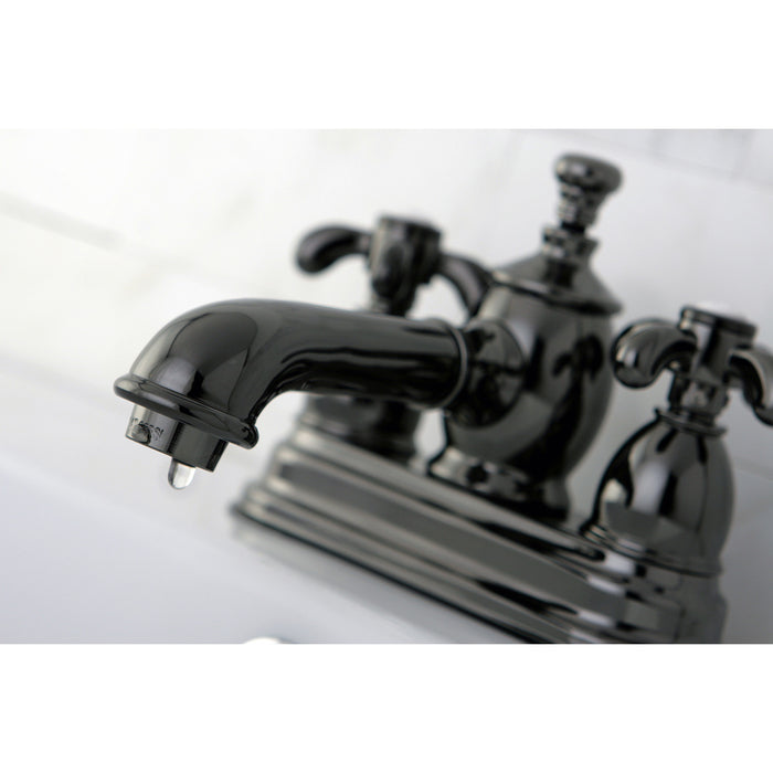 Kingston Water Onyx NS7000TX Double-Handle 3-Hole Deck Mount 4-Inch Centerset Bathroom Faucet with Brass Pop-Up, Black Stainless Steel