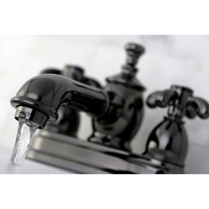 Kingston Water Onyx NS7000TX Double-Handle 3-Hole Deck Mount 4-Inch Centerset Bathroom Faucet with Brass Pop-Up, Black Stainless Steel