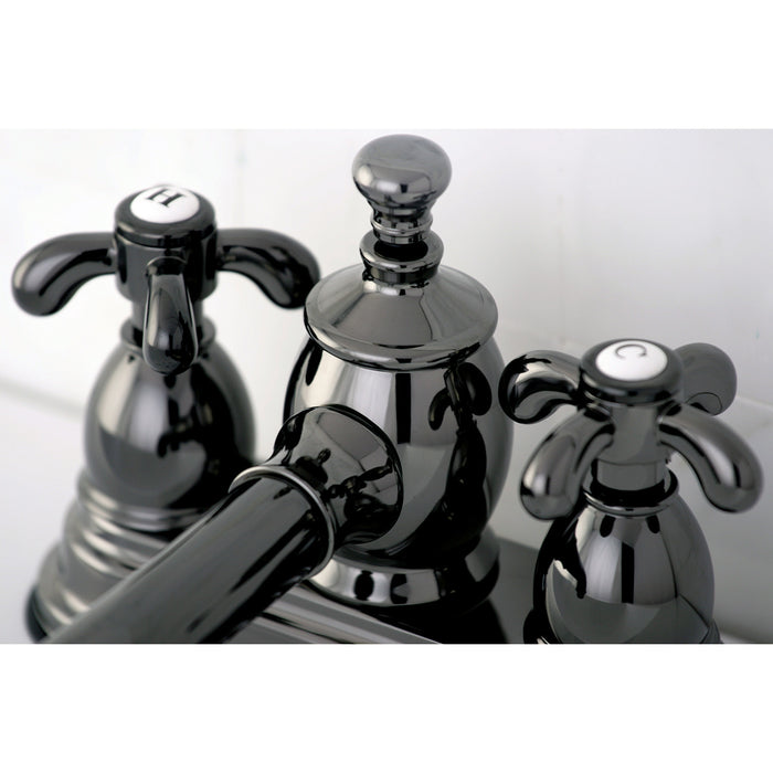 Kingston Water Onyx NS7000TX Double-Handle 3-Hole Deck Mount 4-Inch Centerset Bathroom Faucet with Brass Pop-Up, Black Stainless Steel