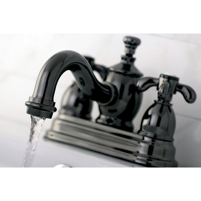 Kingston Heirloom NS7100TX - Water Onyx Double-Handle 3-Hole Deck Mount 4-Inch Centerset Bathroom Faucet with Brass Pop-Up, Black Stainless Steel
