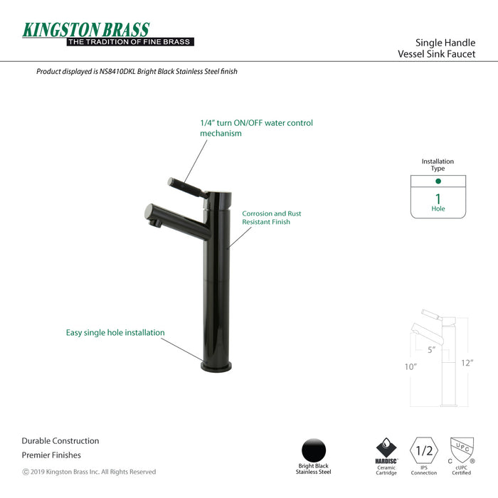 Kingston Sona NS8410DKL - Water Onyx Single-Handle 1-Hole Deck Mount Vessel Faucet, Black Stainless Steel