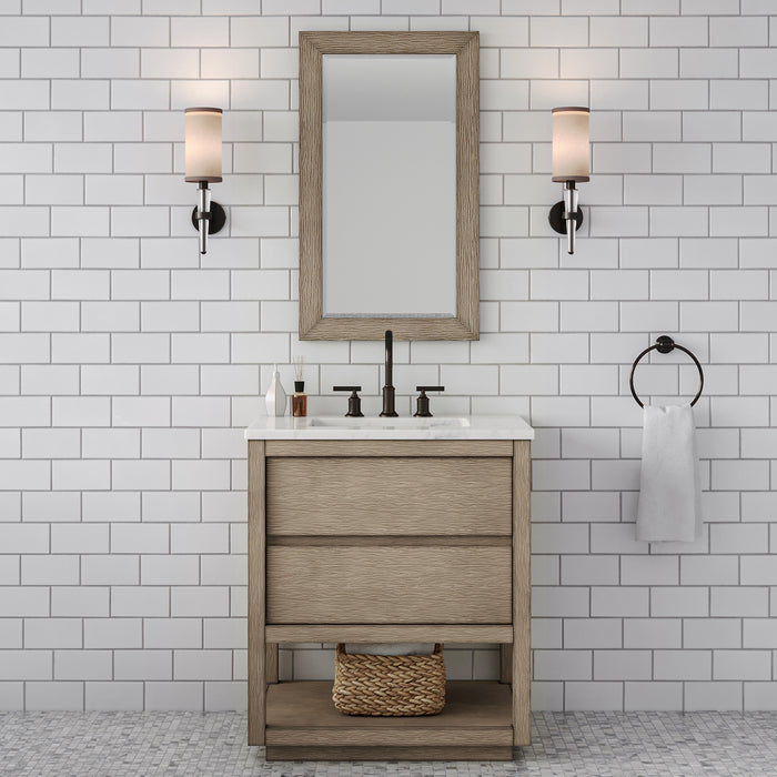Kingston Oakman OA30CW00GK - 30 in. x 22 in. Bathroom Vanity Marble Top and White Basin, Grey Oak